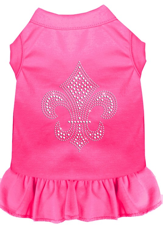 Silver Fleur de Lis Rhinestone Dress Bright Pink XS